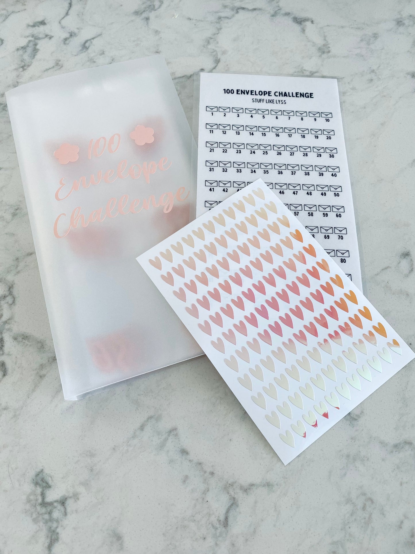 100 Envelope Challenge Booklet- Clear/Baby Pink