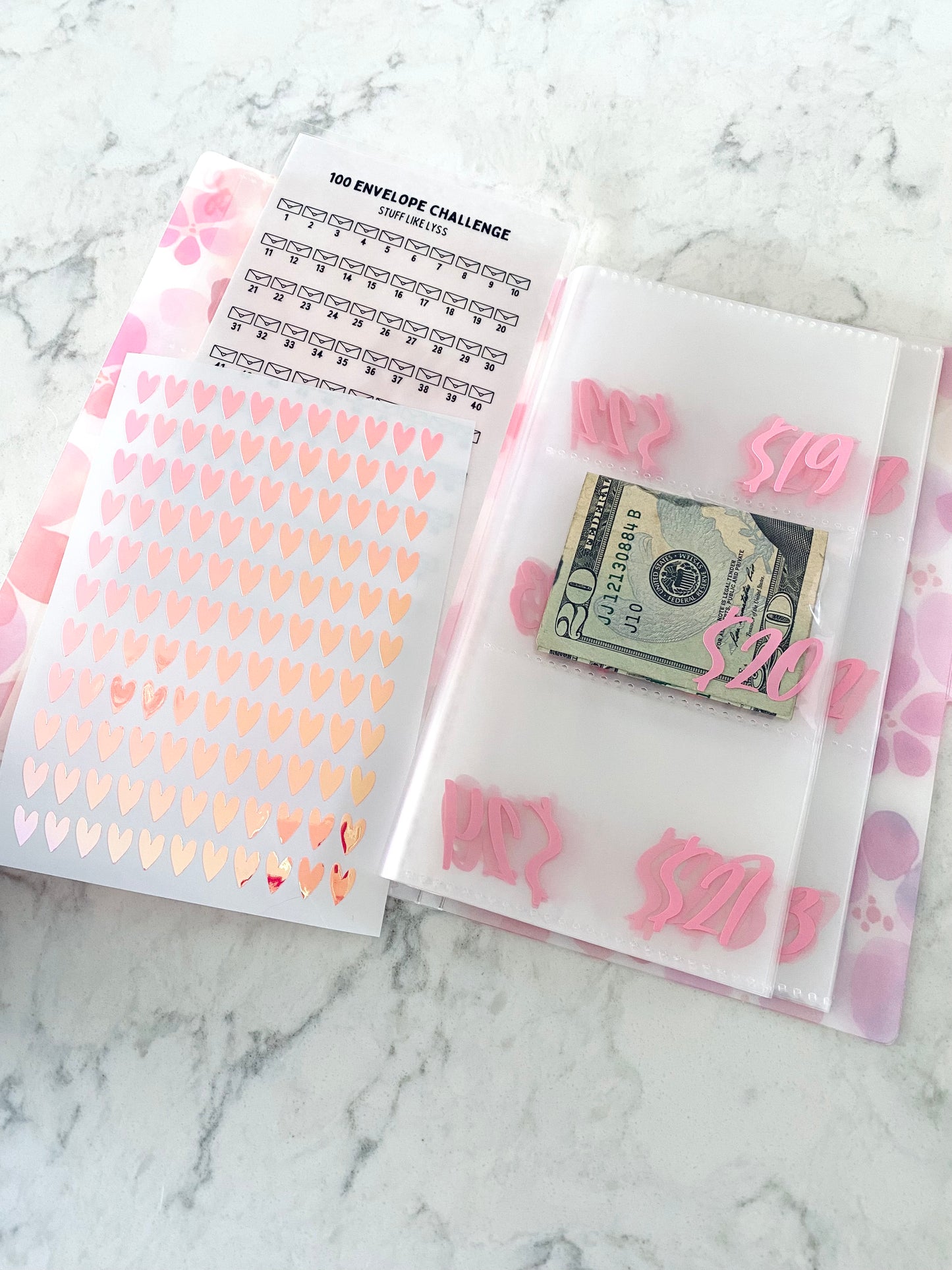100 Envelope Challenge Booklet - Pink Flower