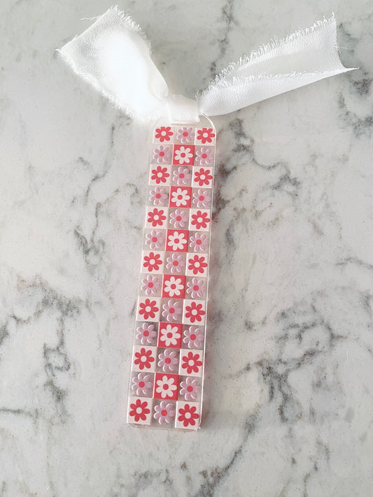 Acrylic Bookmark - Checkered Flower