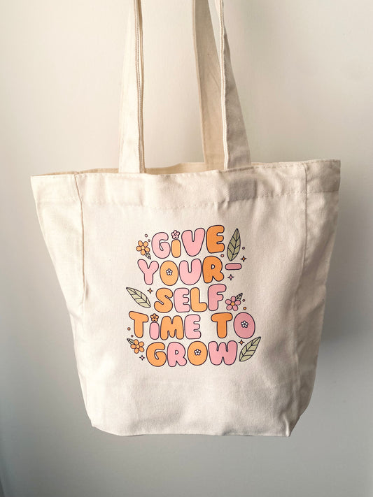 Mini Tote Bag- Give Yourself Time To Grow