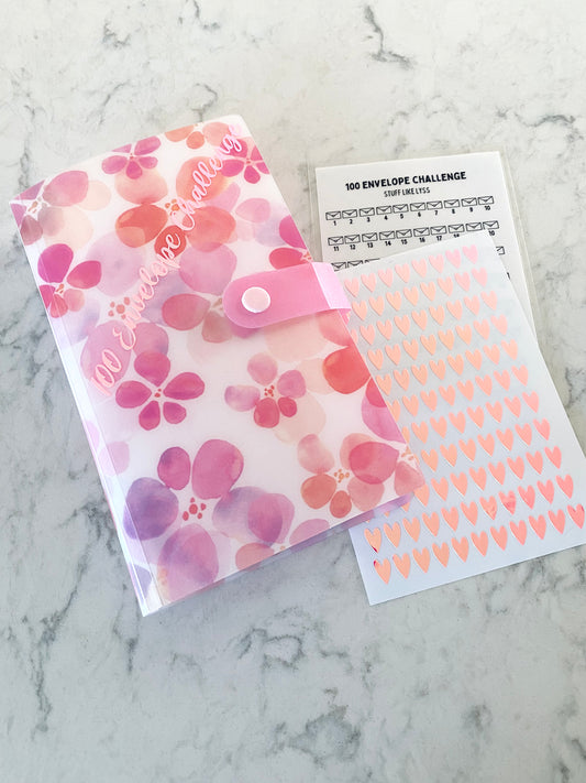 100 Envelope Challenge Booklet - Pink Flower